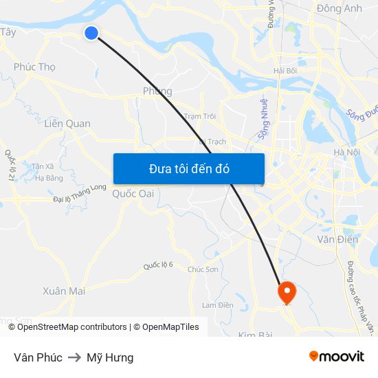 Vân Phúc to Mỹ Hưng map