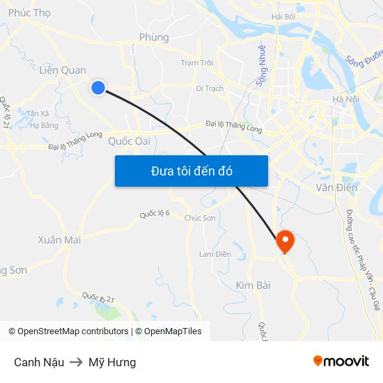 Canh Nậu to Mỹ Hưng map