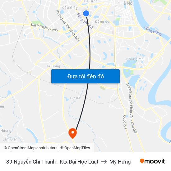 89 Nguyễn Chí Thanh - Ktx Đại Học Luật to Mỹ Hưng map