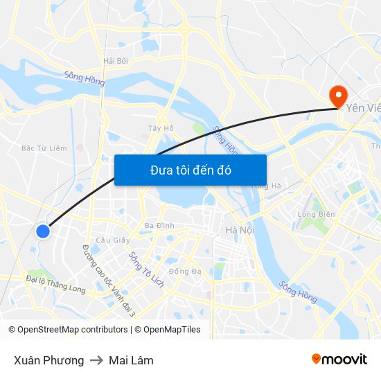 Xuân Phương to Mai Lâm map