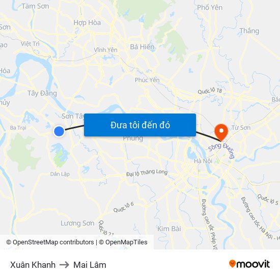 Xuân Khanh to Mai Lâm map