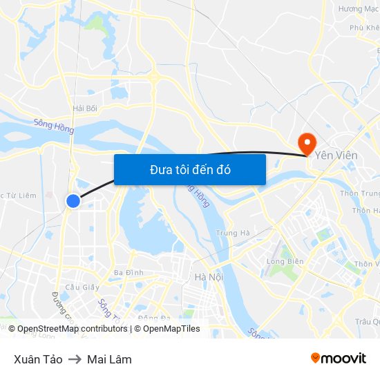 Xuân Tảo to Mai Lâm map