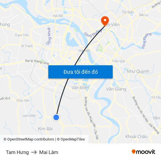 Tam Hưng to Mai Lâm map