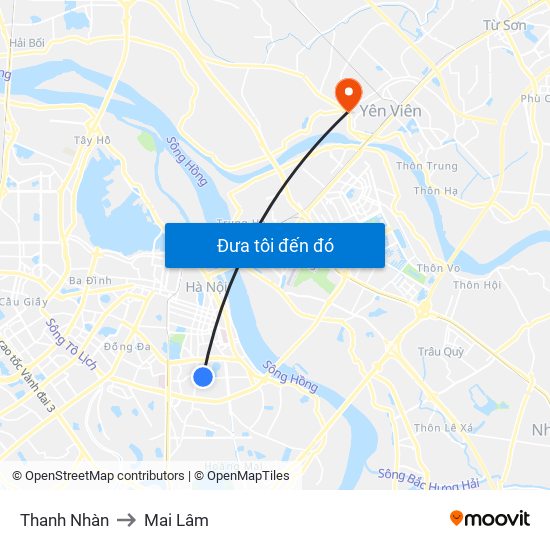 Thanh Nhàn to Mai Lâm map