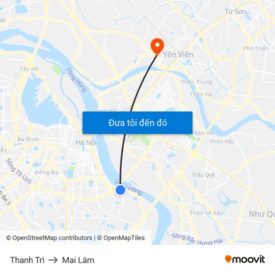 Thanh Trì to Mai Lâm map