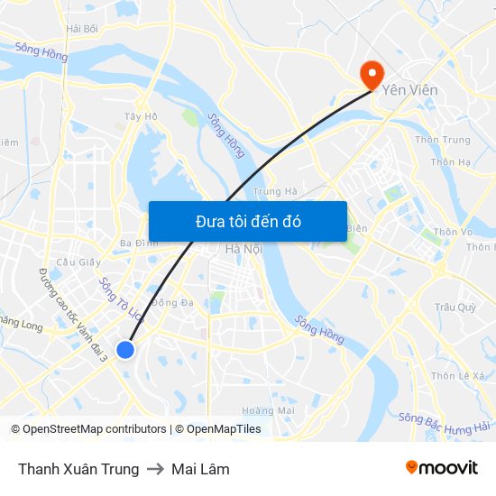 Thanh Xuân Trung to Mai Lâm map