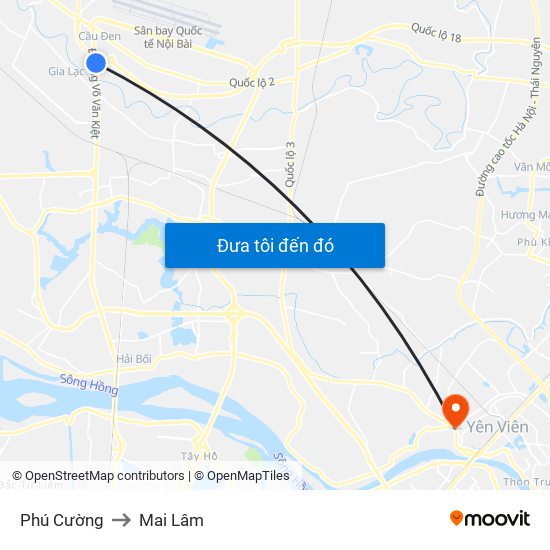 Phú Cường to Mai Lâm map