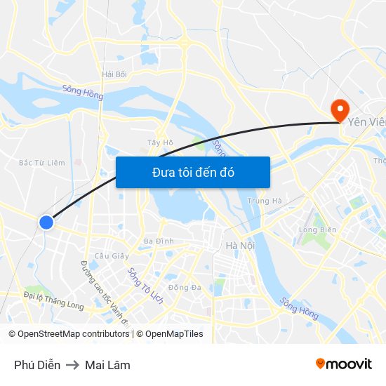 Phú Diễn to Mai Lâm map