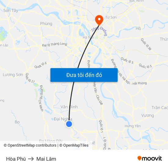 Hòa Phú to Mai Lâm map