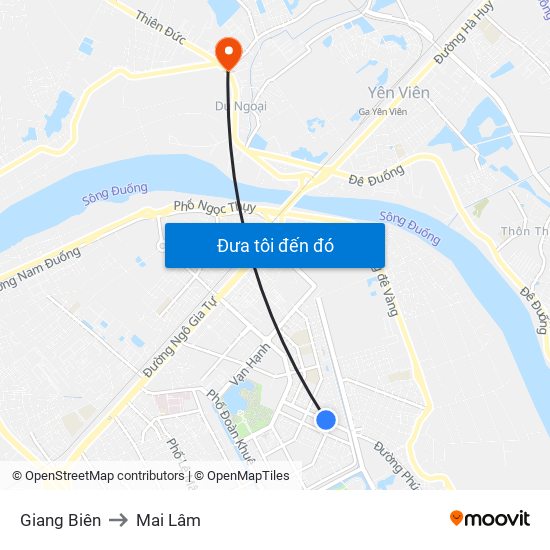Giang Biên to Mai Lâm map