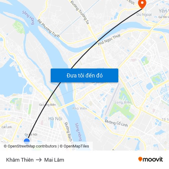 Khâm Thiên to Mai Lâm map