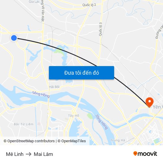 Mê Linh to Mai Lâm map