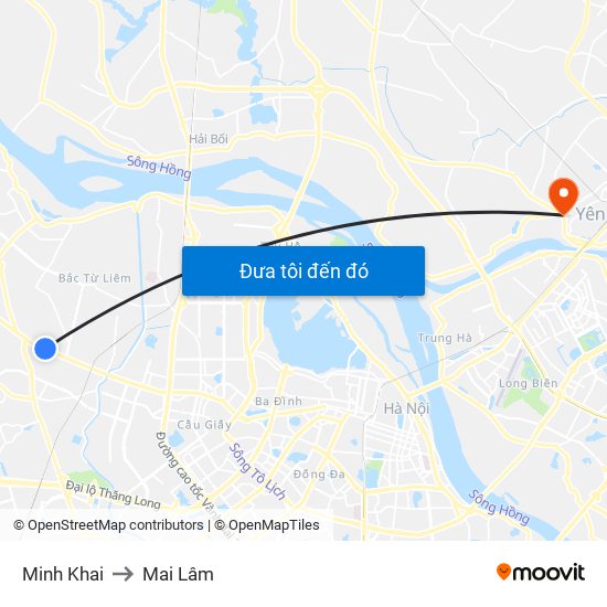 Minh Khai to Mai Lâm map