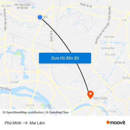 Phú Minh to Mai Lâm map