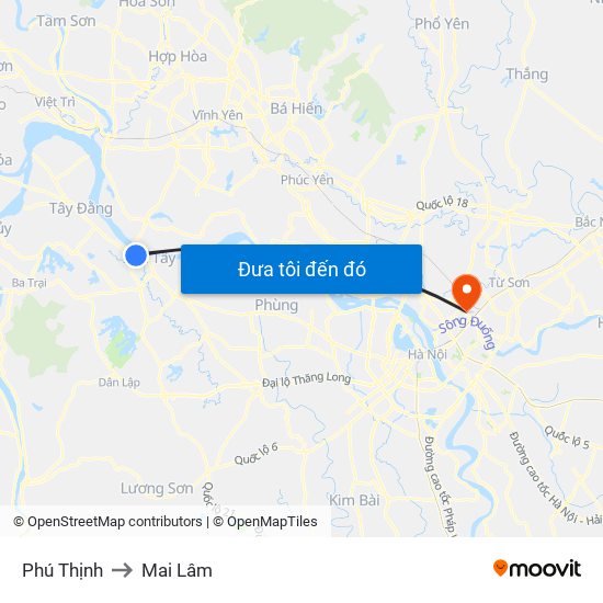 Phú Thịnh to Mai Lâm map