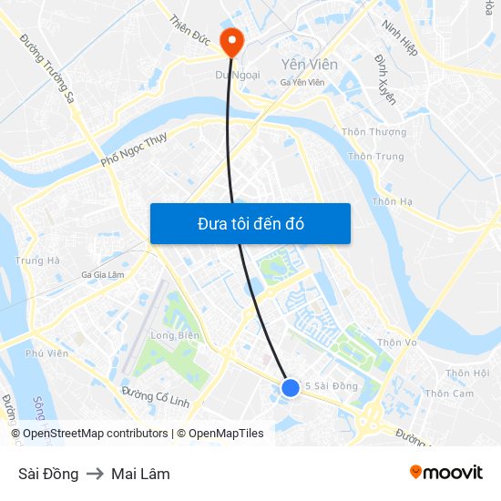 Sài Đồng to Mai Lâm map