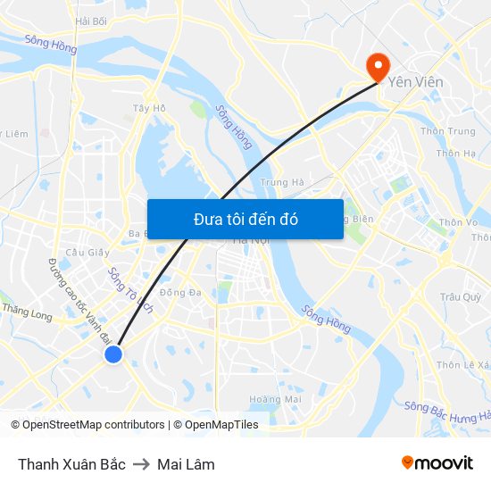 Thanh Xuân Bắc to Mai Lâm map