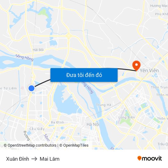 Xuân Đỉnh to Mai Lâm map