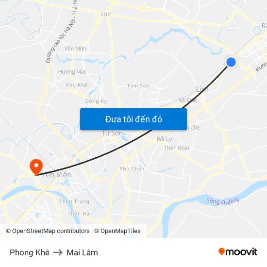Phong Khê to Mai Lâm map