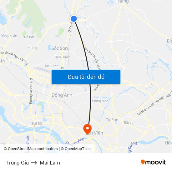 Trung Giã to Mai Lâm map