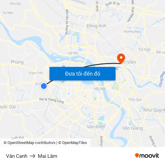 Vân Canh to Mai Lâm map