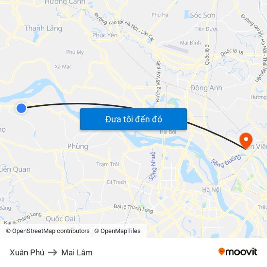 Xuân Phú to Mai Lâm map