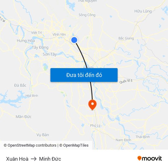 Xuân Hoà to Minh Đức map