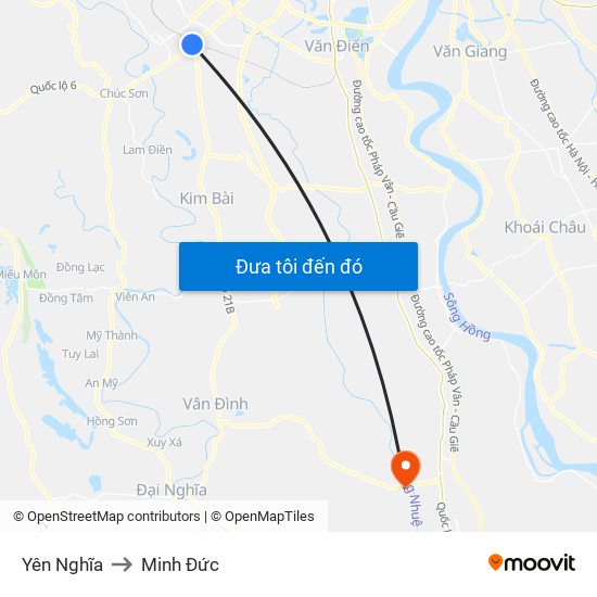 Yên Nghĩa to Minh Đức map