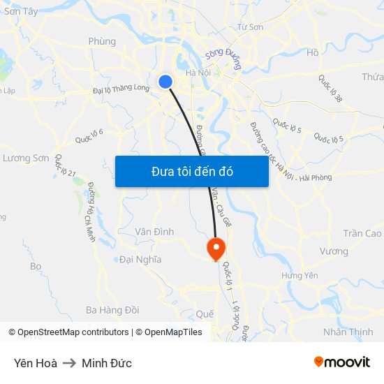 Yên Hoà to Minh Đức map