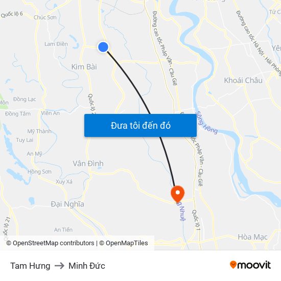 Tam Hưng to Minh Đức map