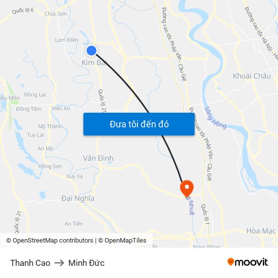 Thanh Cao to Minh Đức map