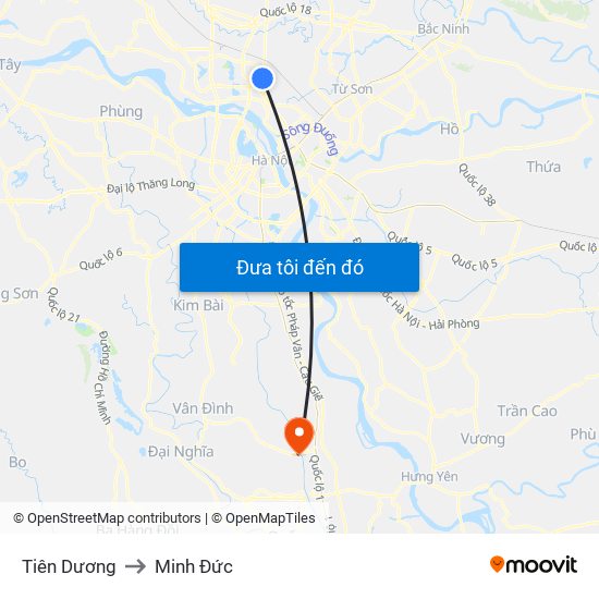 Tiên Dương to Minh Đức map