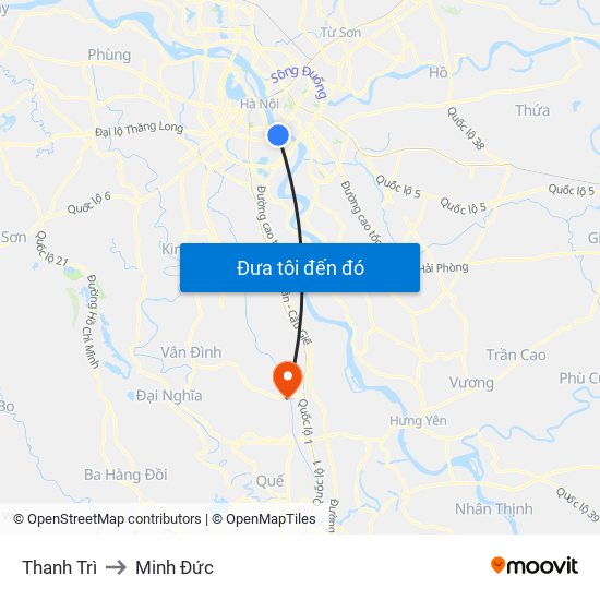Thanh Trì to Minh Đức map