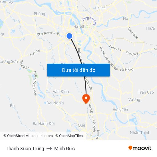 Thanh Xuân Trung to Minh Đức map