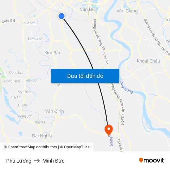 Phú Lương to Minh Đức map