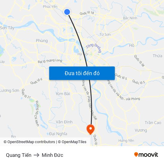 Quang Tiến to Minh Đức map