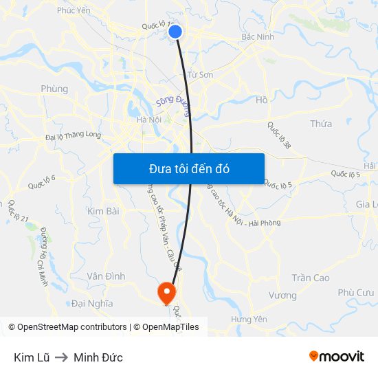 Kim Lũ to Minh Đức map