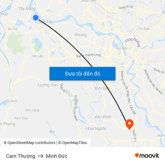 Cam Thượng to Minh Đức map