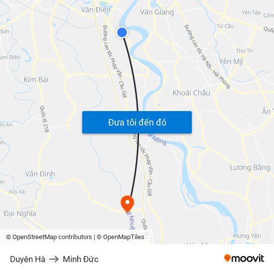 Duyên Hà to Minh Đức map