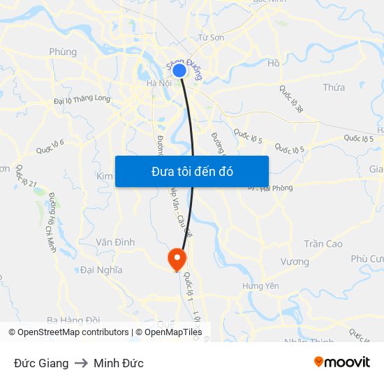 Đức Giang to Minh Đức map