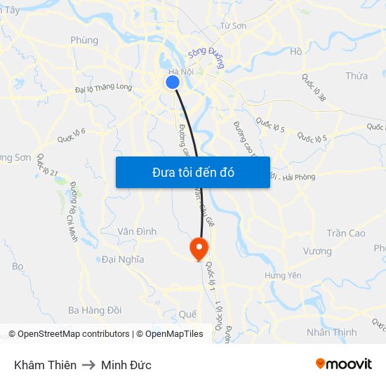 Khâm Thiên to Minh Đức map