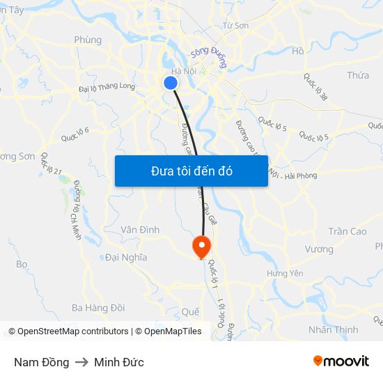 Nam Đồng to Minh Đức map