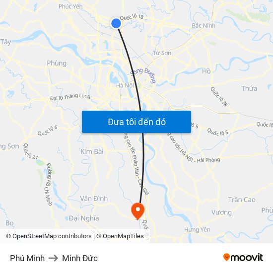 Phú Minh to Minh Đức map