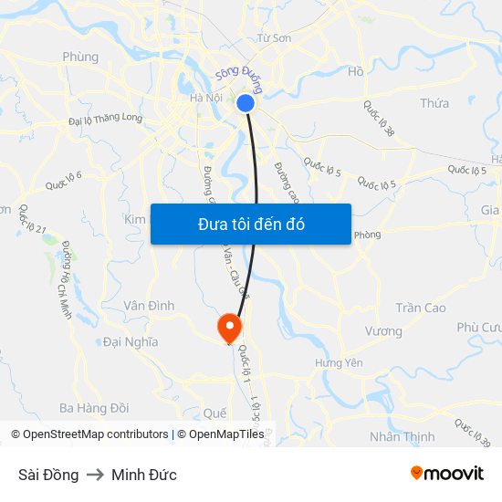 Sài Đồng to Minh Đức map