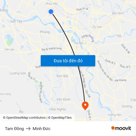 Tam Đồng to Minh Đức map