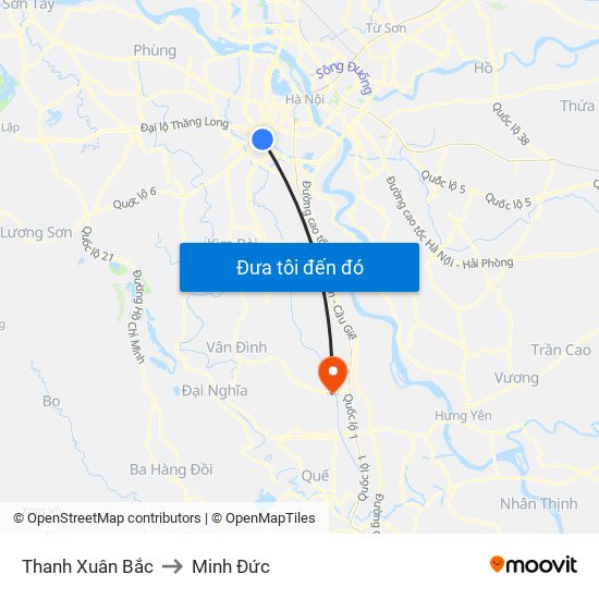 Thanh Xuân Bắc to Minh Đức map