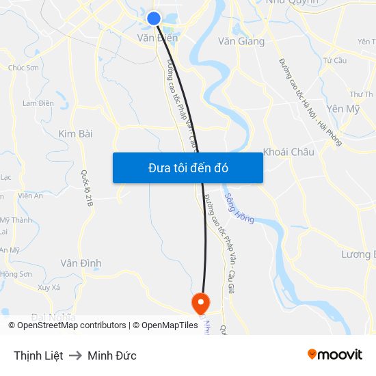Thịnh Liệt to Minh Đức map