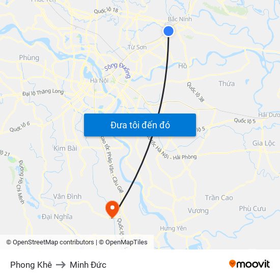 Phong Khê to Minh Đức map