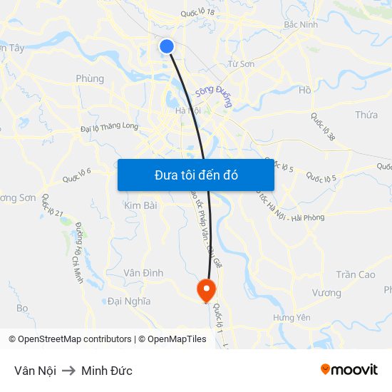 Vân Nội to Minh Đức map