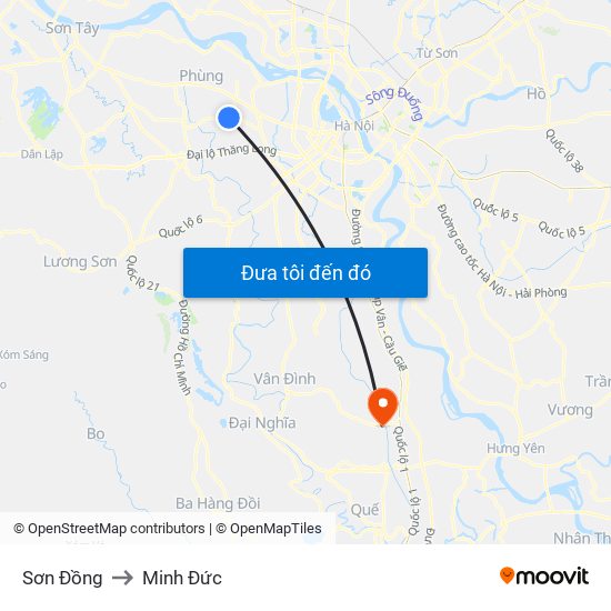 Sơn Đồng to Minh Đức map